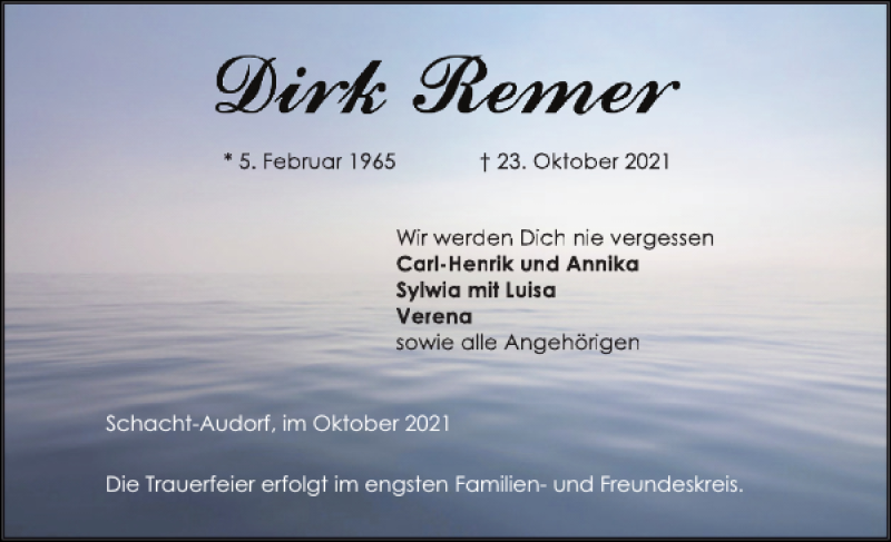  Traueranzeige für Dirk Remer vom 03.11.2021 aus Landeszeitung