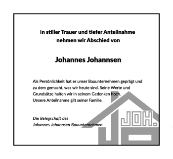 Traueranzeige von Johannes Johannsen von Flensburger Tageblatt