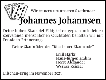 Traueranzeige von Johannes Johannsen von Flensburger Tageblatt