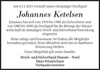 Traueranzeige von Johannes Ketelsen von Husumer Nachrichten