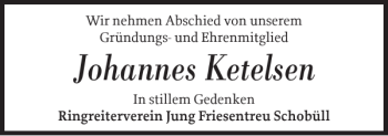 Traueranzeige von Johannes Ketelsen von Husumer Nachrichten