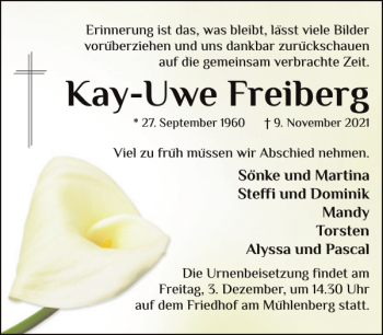 Traueranzeige von Kay-Uwe Freiberg von Eckernförder Zeitung