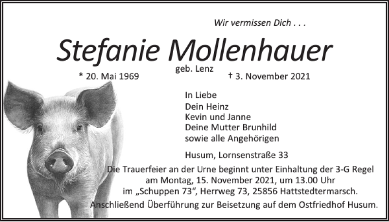  Traueranzeige für Stefanie Mollenhauer vom 09.11.2021 aus Husumer Nachrichten