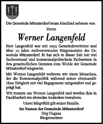 Traueranzeige von Werner Langenfeld von Norddeutsche Rundschau