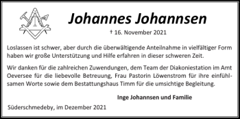Traueranzeige von Johannes Johannsen von Flensburger Tageblatt