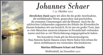 Traueranzeige von Johannes Schaer von Flensburger Tageblatt