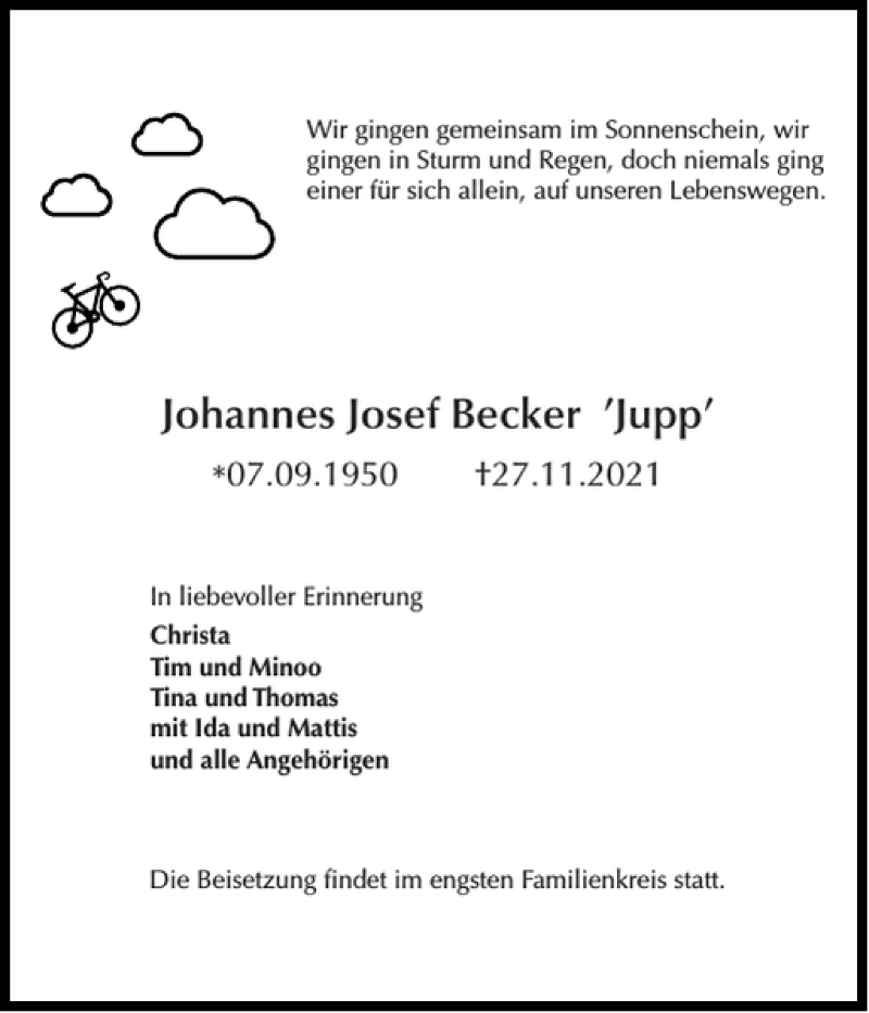  Traueranzeige für Johannes Josef Becker Jupp vom 01.12.2021 aus Der Insel-Bote