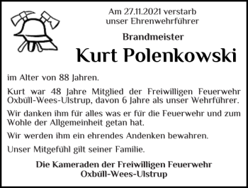 Traueranzeige von Kurt Polenkowski von Flensburger Tageblatt