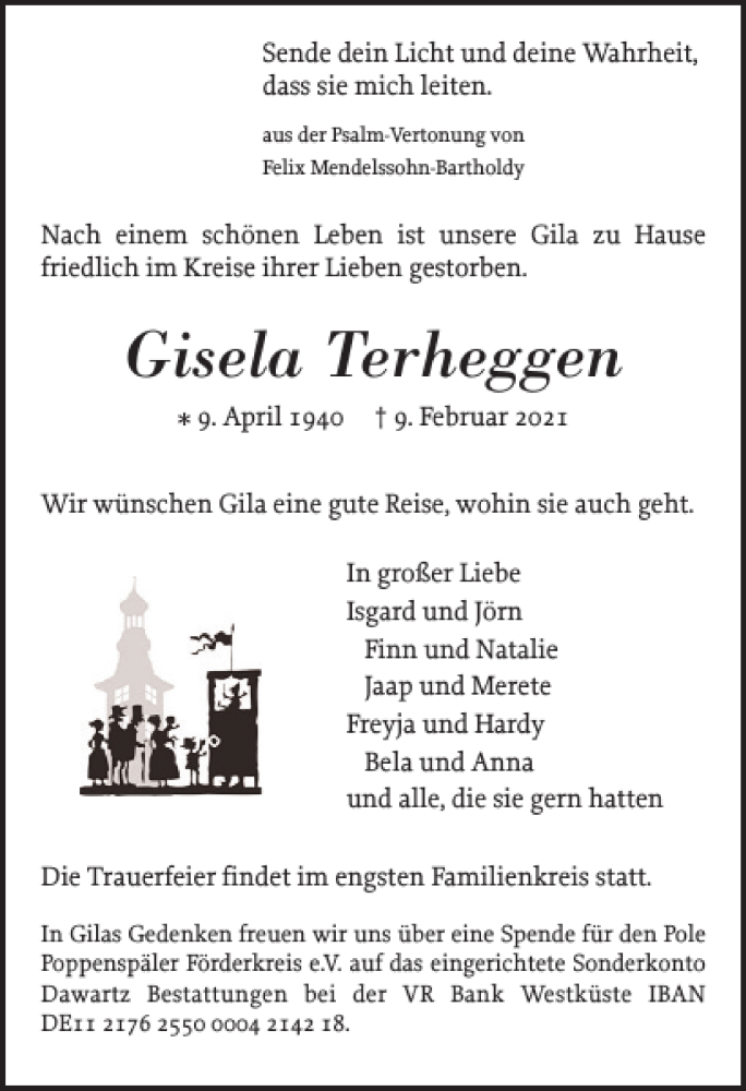  Traueranzeige für Gisela Terheggen vom 13.02.2021 aus Husumer Nachrichten