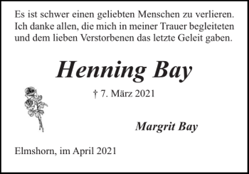 Traueranzeige von Henning Bay von Elmshorner Nachrichten