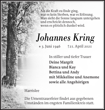 Traueranzeige von Johannes Kring von Flensburger Tageblatt