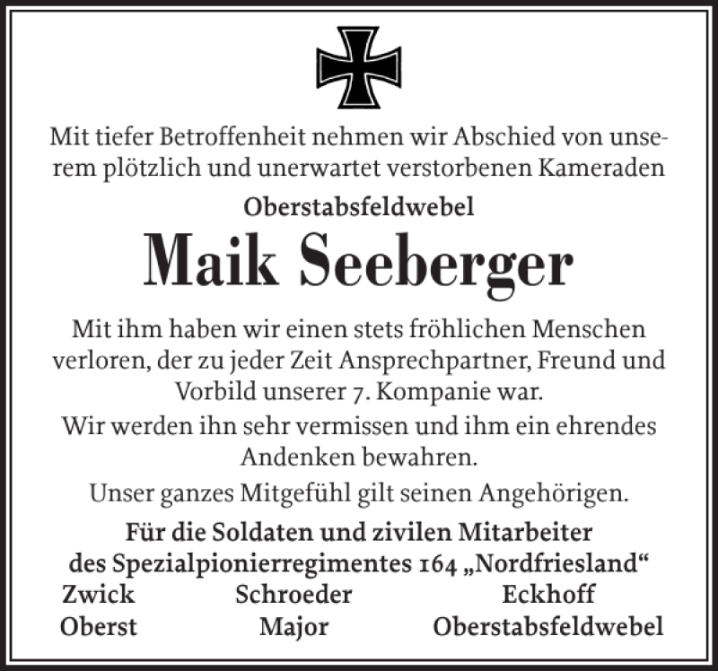  Traueranzeige für Maik Seeberger vom 23.04.2021 aus Husumer Nachrichten