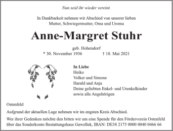 Traueranzeige von Anne-Margret Stuhr von Husumer Nachrichten
