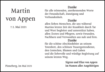 Traueranzeige von Martin von Appen von Pinneberger Tageblatt