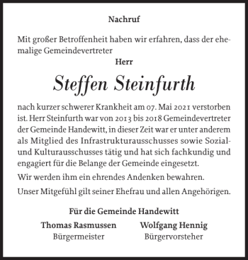 Traueranzeige von Steffen Steinfurth von Flensburger Tageblatt