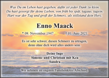Traueranzeige von Enno Maack von Stormarner Tageblatt
