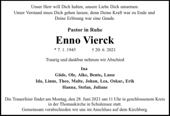 Traueranzeige von Enno Vierck von Flensburger Tageblatt