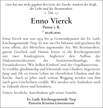 Traueranzeige von Enno Vierck von Flensburger Tageblatt