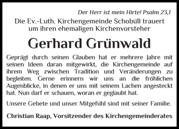 Traueranzeige von Gerhard Grünwald von Husumer Nachrichten