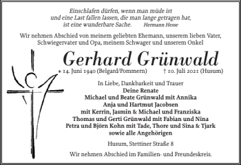 Traueranzeige von Gerhard Grünwald von Husumer Nachrichten