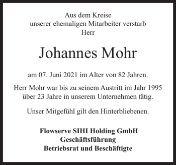 Traueranzeige von Johannes Mohr von Norddeutsche Rundschau