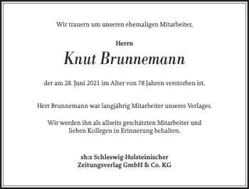 Traueranzeige von Knut Brunnemann von Landeszeitung