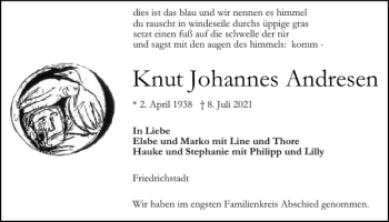 Traueranzeige von Knut Johannes Andresen von Husumer Nachrichten