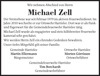Traueranzeige von Michael Zell von Flensburger Tageblatt