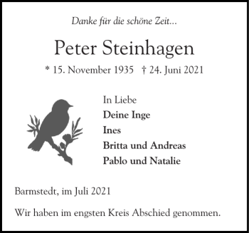 Traueranzeige von Peter Steinhagen von Elmshorner Nachrichten