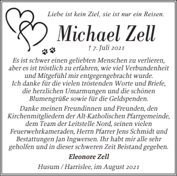Traueranzeige von Michael Zell von Husumer Nachrichten