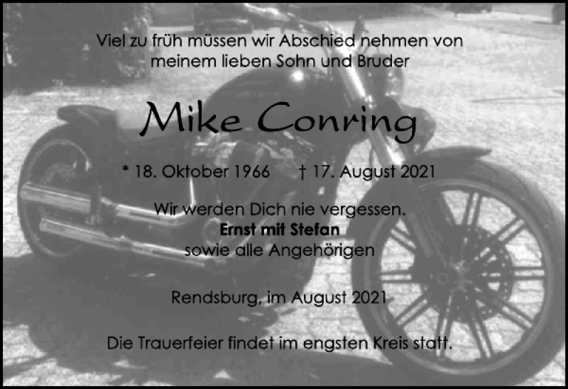  Traueranzeige für Mike Conring vom 21.08.2021 aus Landeszeitung