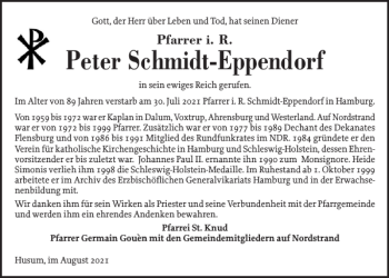 Traueranzeige von Peter Schmidt-Eppendorf von Husumer Nachrichten