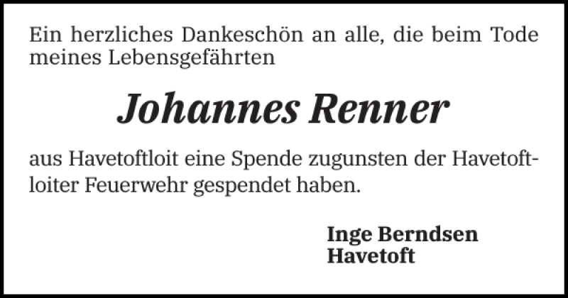  Traueranzeige für Johannes Renner vom 11.09.2021 aus Flensburger Tageblatt
