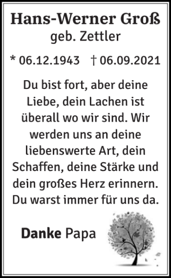 Traueranzeige von Papa Hans-Werner Groß von Flensburger Tageblatt