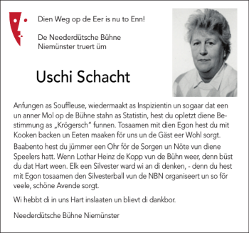 Traueranzeige von Uschi Schacht von Holsteinischer Courier