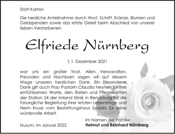 Traueranzeige von Elfriede Nürnberg von Landeszeitung