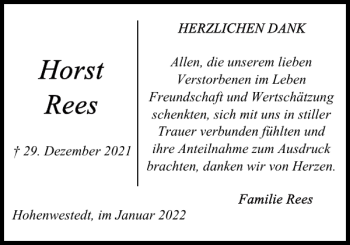 Traueranzeige von Horst Rees von Landeszeitung