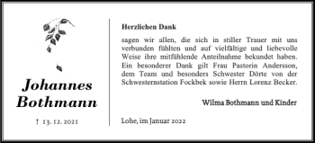 Traueranzeige von Johannes Bothmann von Landeszeitung
