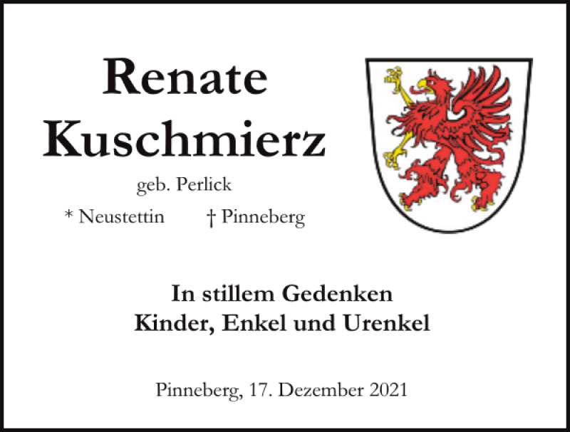  Traueranzeige für Renate Kuschmierz vom 08.01.2022 aus Pinneberger Tageblatt