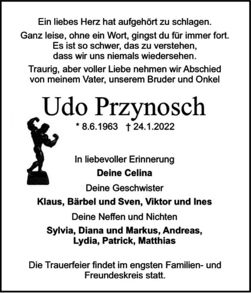  Traueranzeige für Udo Przynosch vom 29.01.2022 aus Holsteinischer Courier