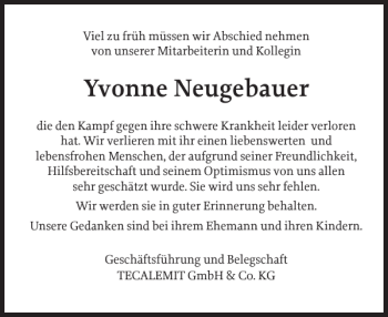 Traueranzeige von Yvonne Neugebauer von Flensburger Tageblatt