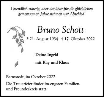 Traueranzeige von Bruno Schott von Elmshorner Nachrichten