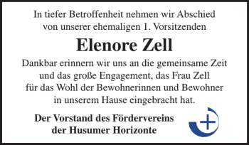 Traueranzeige von Elenore Zell von Husumer Nachrichten