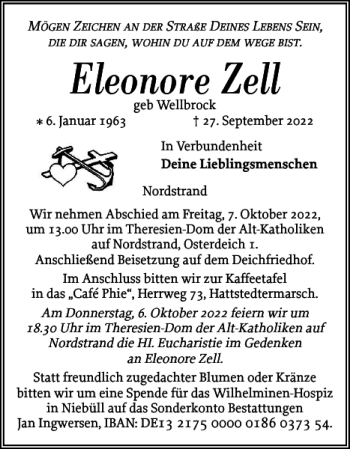 Traueranzeige von Eleonore Zell von Flensburger Tageblatt