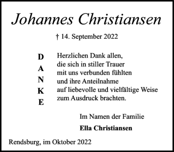 Traueranzeige von Johannes Christiansen von Landeszeitung