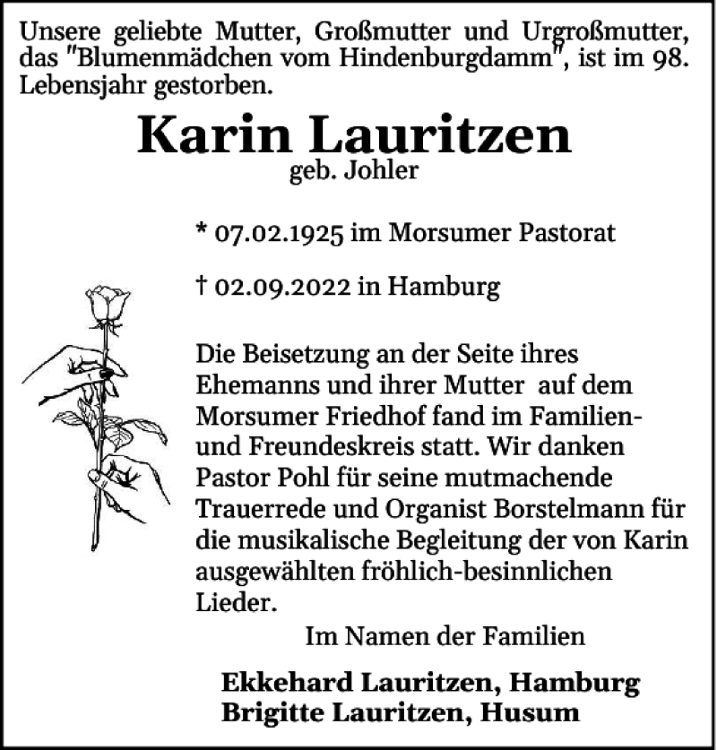  Traueranzeige für Karin Lauritzen vom 08.10.2022 aus Sylter Rundschau