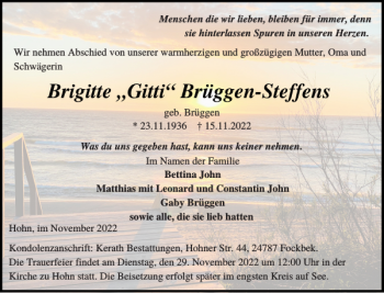 Traueranzeige von Brigitte Gitti Brüggen-Steffens von Landeszeitung