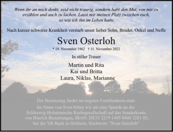 Traueranzeige von Sven Osterloh von Uetersener Nachrichten