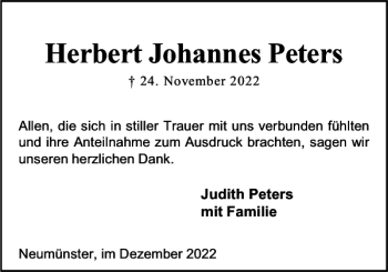 Traueranzeige von Herbert Johannes Peters von Holsteinischer Courier