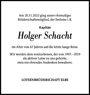 Traueranzeige von Holger Schacht von Norddeutsche Rundschau